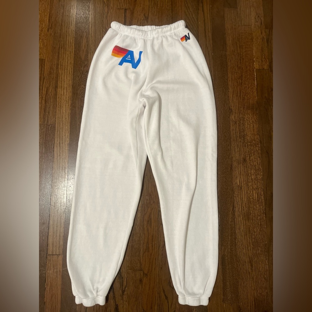 Aviator Nation White and Red Track Pants with Elastic Cuffs